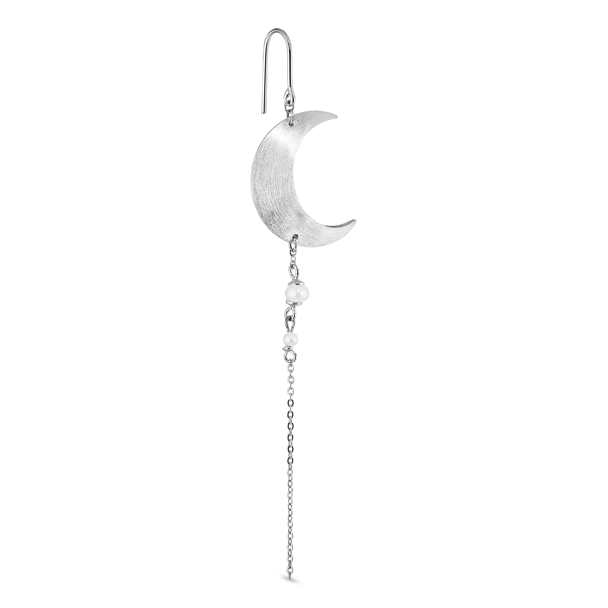 Half Moon with pearl chain ørering - sølv